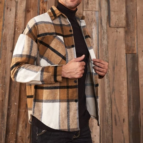 Plaid Pocket Patched Overcoat Shacket - Picture 3 of 9